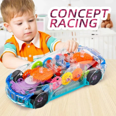 Transparent Gear Racing Car Toy with Music & LED Lights for Kids