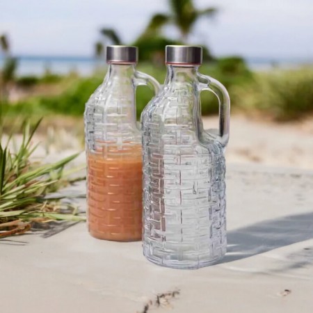 Clear Glass Milk Bottles with Handle and Airtight Cap, 1 Liter, Set of 1 pcs, Transparent